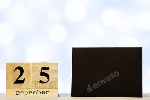 Preview: 25 december and christmas decoration on blue background