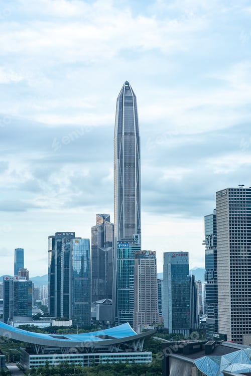 Preview: Shen Zhen skyscraper building landscape, China business urban city in modern