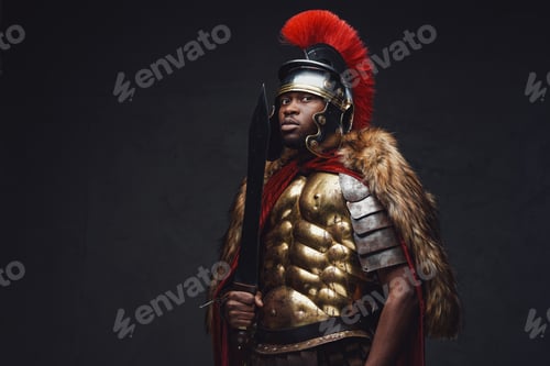 Preview: Ancient imperial soldier with sword and fur