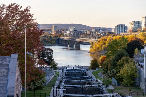 Preview: Rideau canal locks and Ottawa river in autumn.