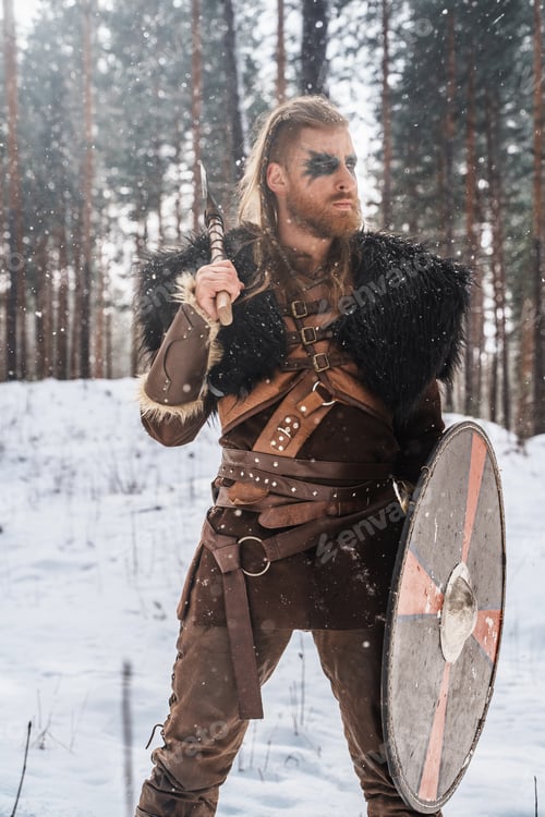 Preview: Norse Warrior Poised with Axe and Shield