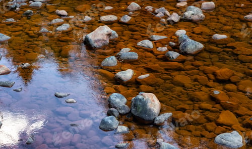 Preview: Water running down the river around rocks