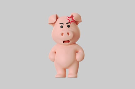 Preview: Cartoon angry pink pig character