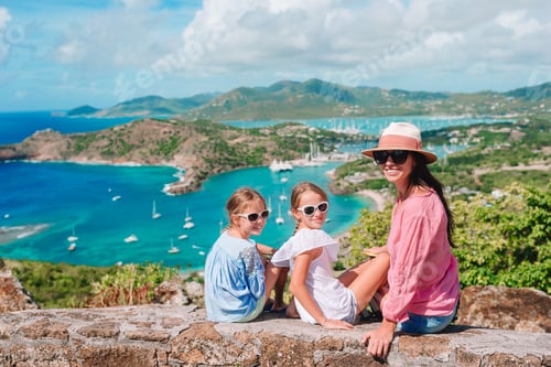 Preview: View of English Harbor from Shirley Heights, Antigua, paradise bay at tropical island in the