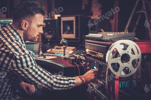 Preview: Sound engineer working with professional audio equipment in the boutique recording studio.