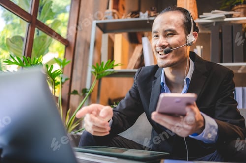Preview: businessman person working online business with laptop video conference communication call meeting