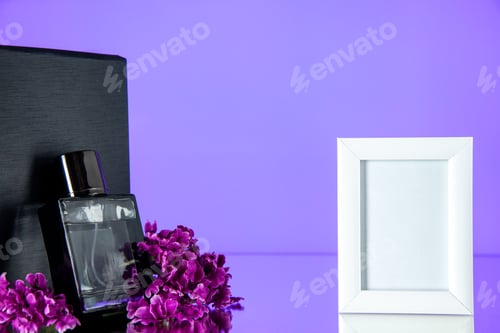 Preview: front view black expensive fragnance with picture frame on a light background portrait color flower