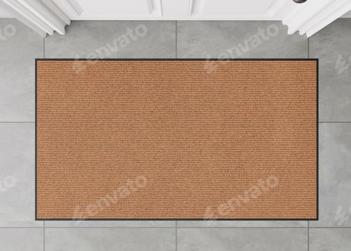 Preview: Blank brown door mat on the floor at home. Welcome mat with copy space for your text. Doormat