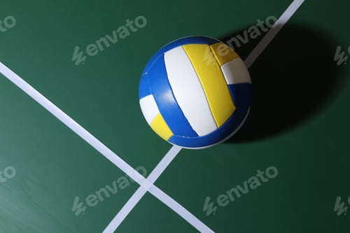 Preview: One volleyball ball on court, top view. Space for text