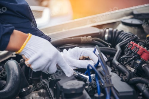 Preview: Mechanic car service auto garage automotive mobile center. Technician workshop repair engine motor