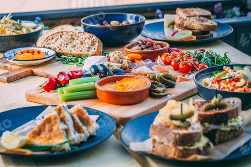 Preview: Assortment of fresh delicious food on the table