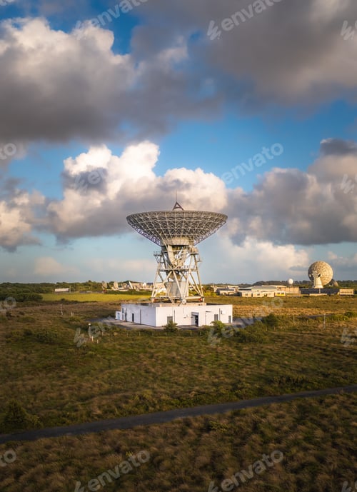 Preview: A large satellite dish pointing up into deep space