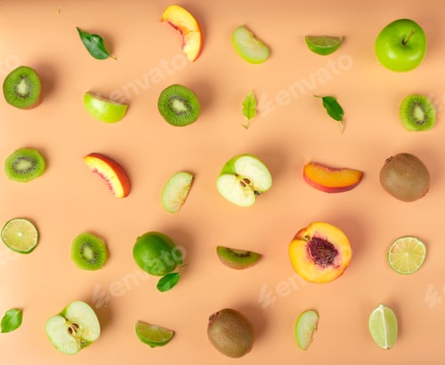 Preview: Food texture. Seamless pattern of fresh various fruits
