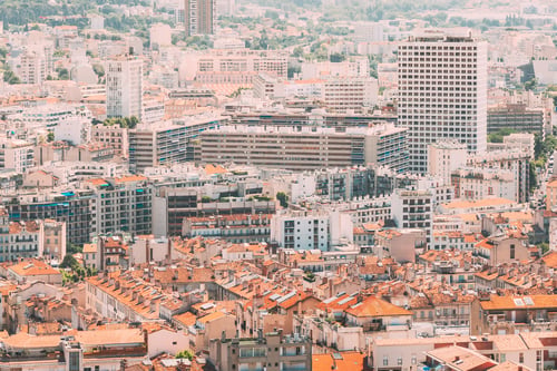 Preview: Marseille, France. Elevated View Of Cityscape. Residential Districts And Streets Under Sunny Summer