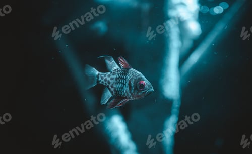 Preview: Small, cute fish in the aquarium with blue light