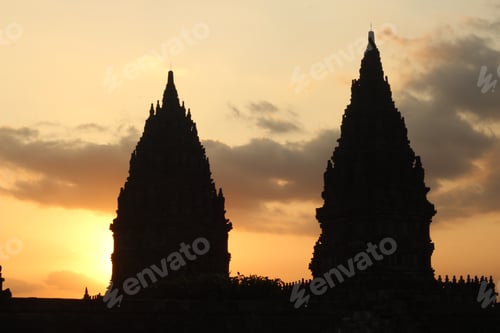 Preview: Sunset in a beautiful temple in prambanan, Yogyakarta, Java. Indonesia
