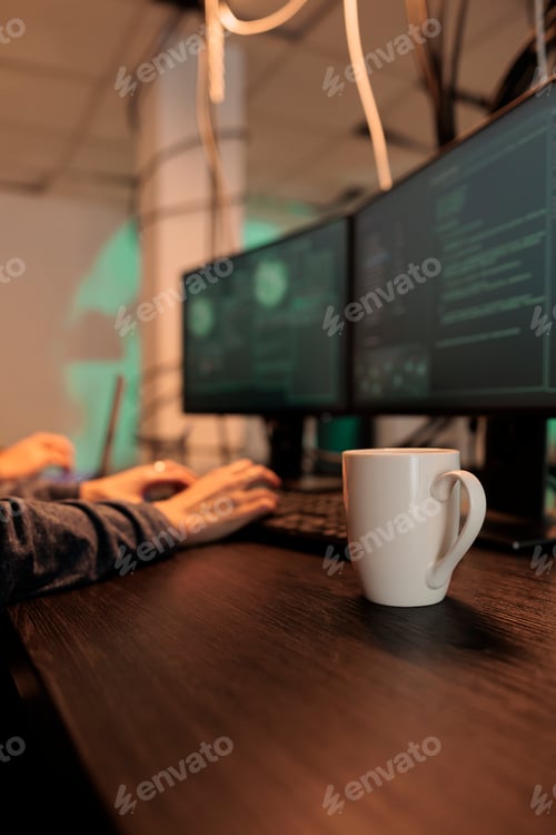 Preview: Hackers writing malware code, developers programming app on computer