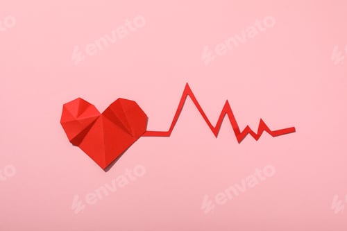 Preview: Heart with a cardiogram on a light background.