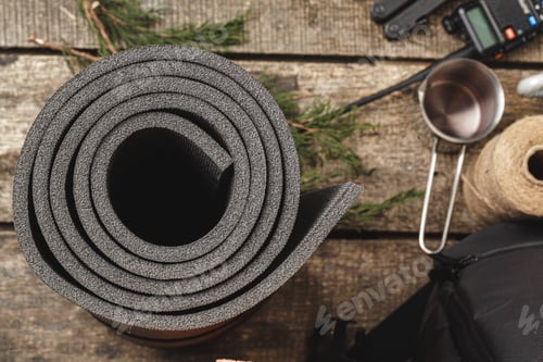 Preview: Close up photo of travel equipment for hiking trip