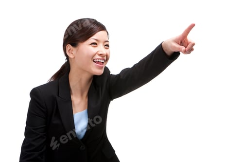 Preview: Businesswoman pointing the front