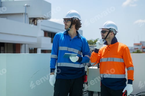 Preview: Engineers inspecting rooftop electrical equipment
