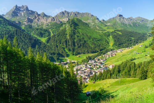 Preview: Mountain landscape along the road to Campolongo pass, Dolomites