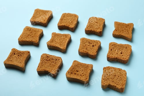 Preview: Flat lay with sandwich bread slices on blue background