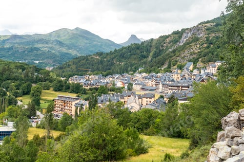 Preview: Panoramic view of the town of Panticosa in the Pyrenees in summer, Huesca. Spain