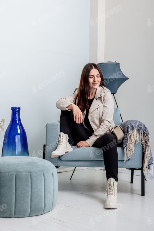 Preview: Pretty young woman in fashionable clothes with black jeans and fashionable shoes