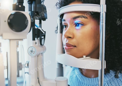 Preview: Ophthalmology, medical and eye exam with black woman and consulting for vision, healthcare and glau