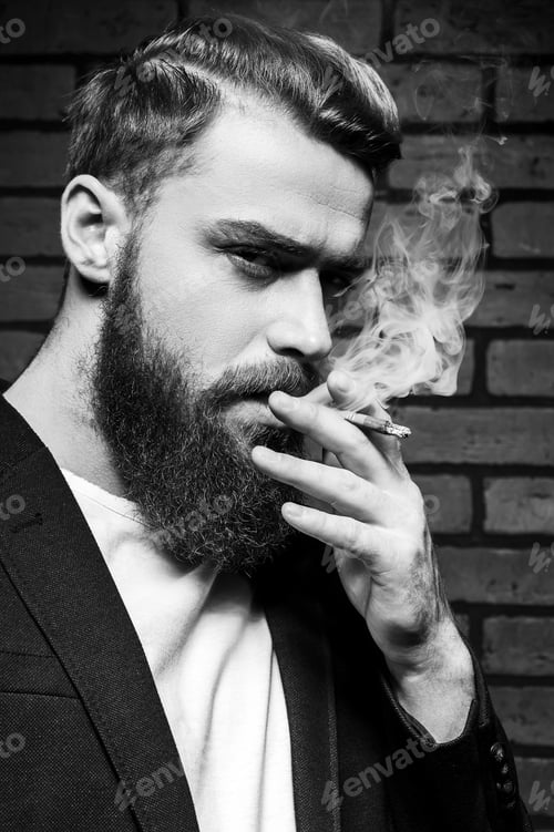 Preview: Beard man smoking.