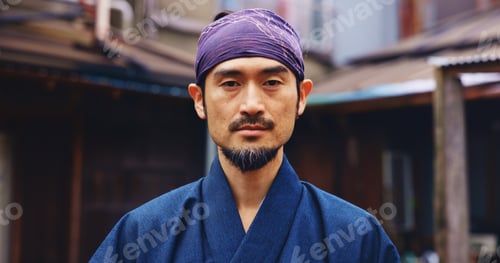 Preview: Japanese master, martial arts and portrait of man with confidence, serious and determination. Asian
