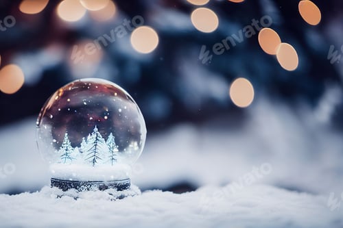 Preview: Closeup shot of a beautiful snow globe on the background of bokeh lights