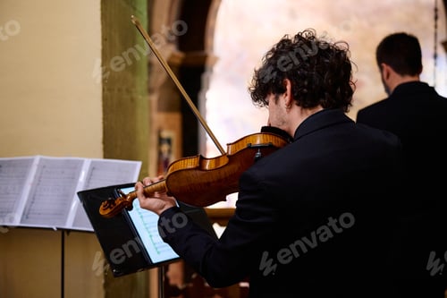 Preview: Musicians perform a concert featuring classical music in a church setting