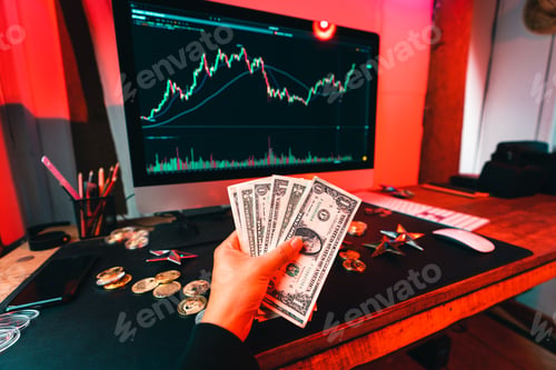 Preview: Crypto coins and money on the desktop