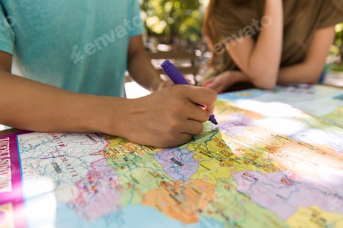 Preview: Cropped picture of young multiethnic friends students