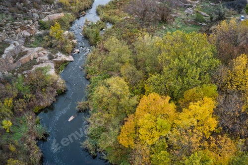 Preview: Small fast stream Kamenka in the evening light in Ukraine