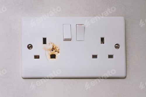 Preview: Broken power overload switch electric outlet