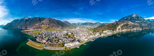 Preview: Panoramic drone view of Brunnen and Ingenbohl, Switzerland