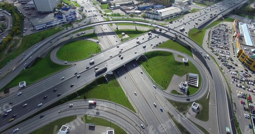 Preview: Moscow cityscape and busy interchanges, aerial view