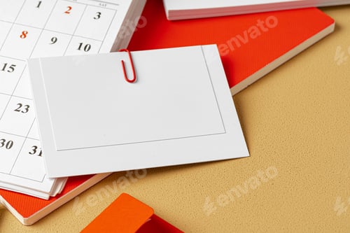 Preview: Red and white blank branding paper on beige background