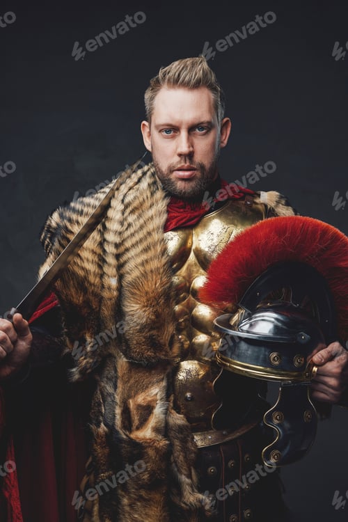 Preview: Bearded roman soldier with gladius and helmet