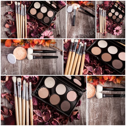 Preview: Collage of cosmetics and make up products in artistic beauty images