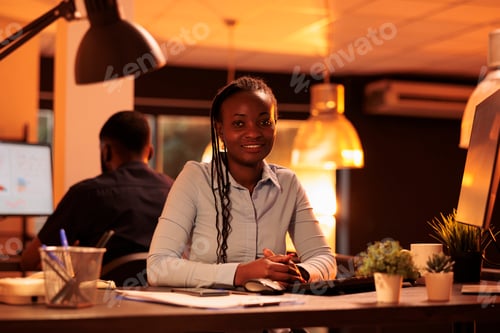 Preview: Portrait of business woman working on research project