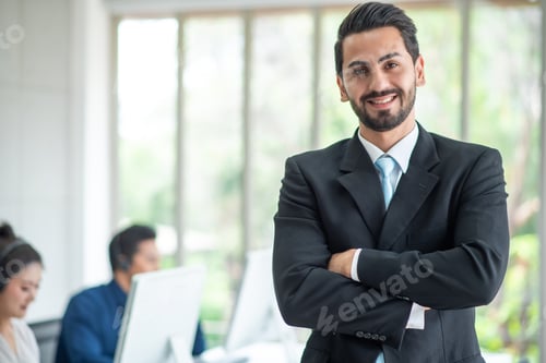 Preview: Boss or manager stand and happy ,background customer service or telemarketing
