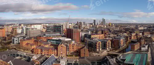 Preview: Aerial panorama of Leeds city centre and The Leeds to Liverpool canal