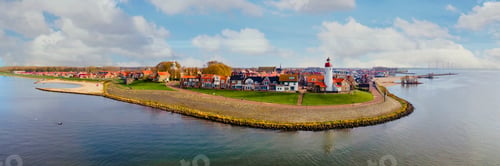 Preview: Urk Netherlands October histroical harbor on a sunny day, Small town of Urk village Netherlands