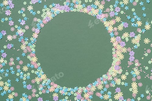 Preview: Confetti flowers on background with place for text
