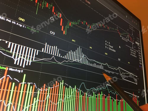 Preview: Charts and graphs of currency exchange data on monitor screen