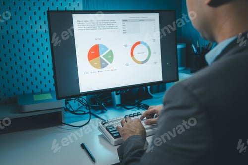 Preview: using computer together in office, successful business people working together in a co-working offic